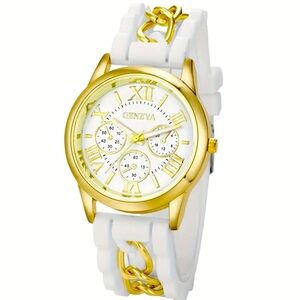 Geneva Women's Watch with white Strap and Gold Details🤍